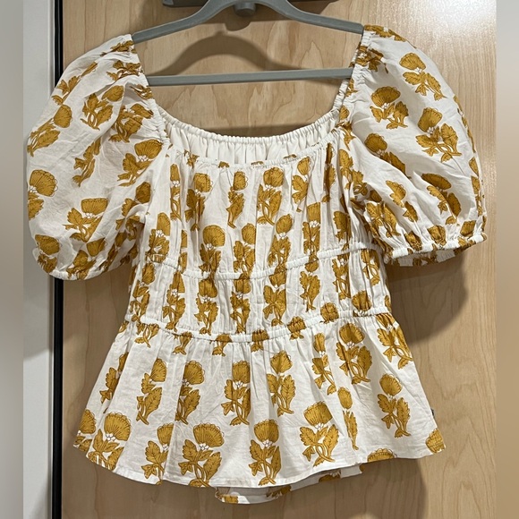 White & Gold Floral Print Peplum Top - Picture 4 of 8